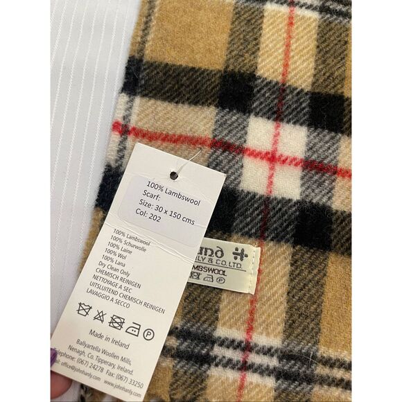 NWT John Hanly & Co. Ltd Ireland Plaid VTG Lambswool Scarf New - Picture 2 of 6